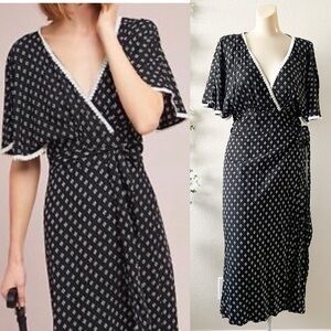 Anthropologie Beachgold Womens  Luna Wrap Midi Dress Black White Size M L